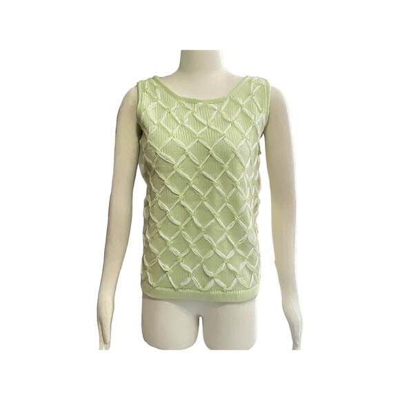 1970s Campus Casuals Light Green & White Wool Lucite Beads Shell Vest Top Size M - Picture 7 of 7